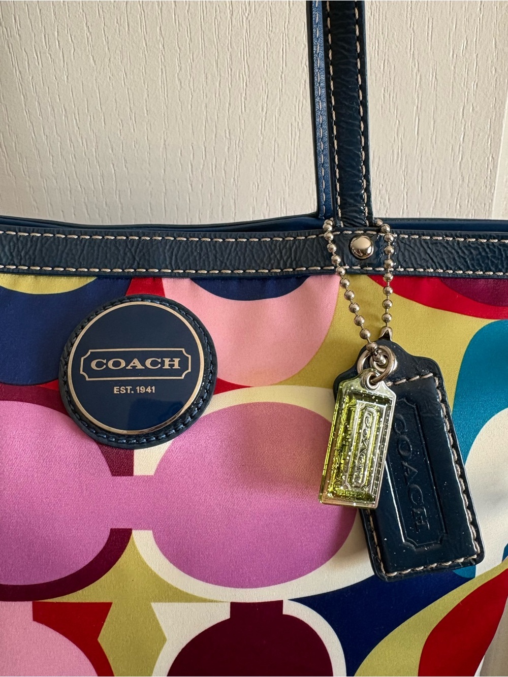 Coach Multicolor Pop Circle Canvas Tote with Navy Trim - Picture 2 of 9
